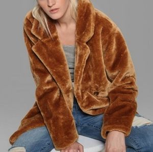 NWT Wild Fable Double Breasted Brown Faux Fur Coat